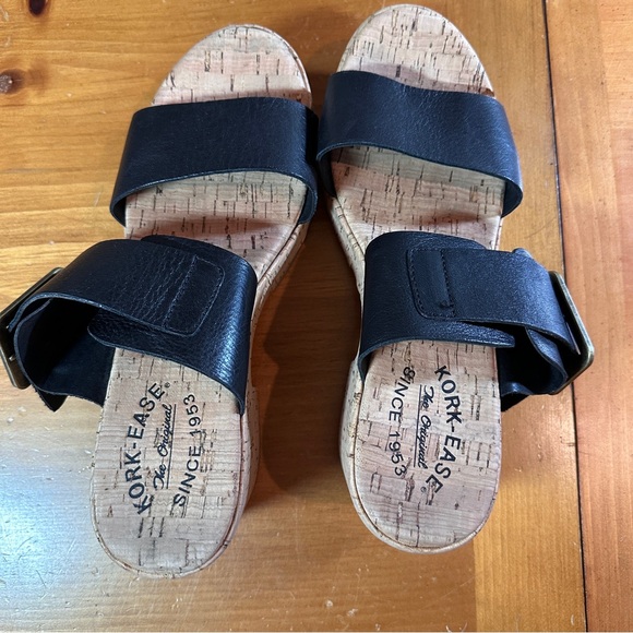 Kork-Ease Black Leather Taige Cork Platform Heeled Sandals - Women’s Size 8 - Picture 6 of 9